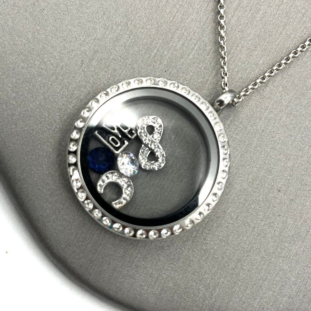 Origami Owl Locket Necklace Inspirational Charm Crystal Love Infinity 32" - Picture 2 of 8